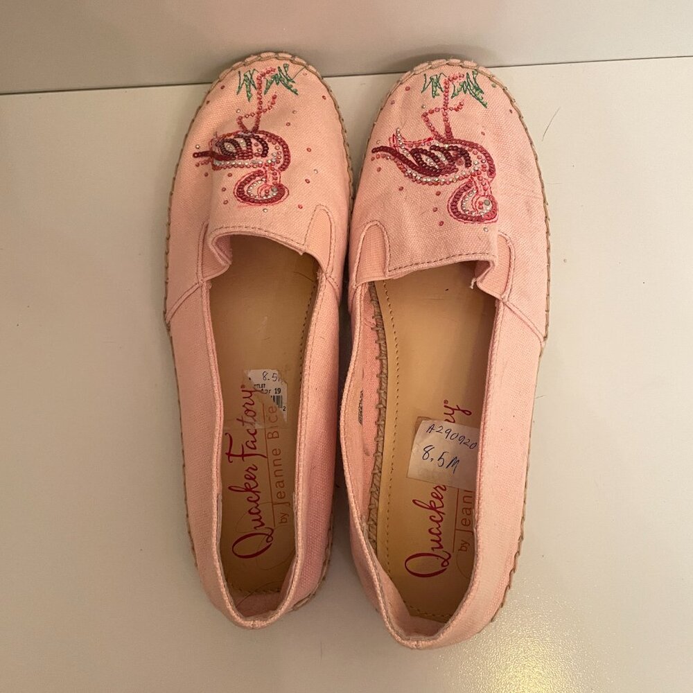 Quacker Factory Shoes Pink Flamingos Espadrille Flats Sequin Dalya size 8 1/2 M - Picture 5 of 5
